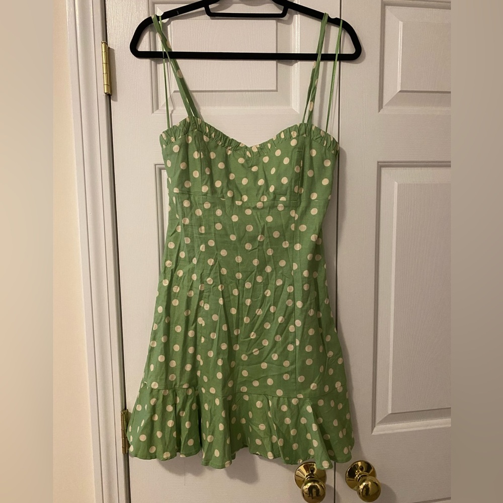 Green polka dot summer dress